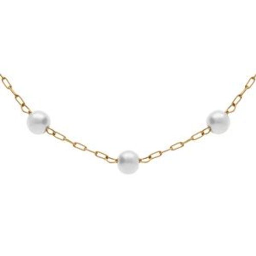 Collier Acier Pvd Doré Perle Blanche Imitation 39+4cm