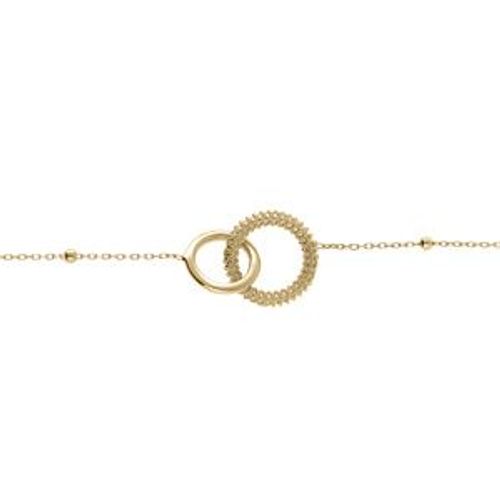 Bracelet Argent Doré Chaîne Boules 2 Anneaux Entrelacés Lisse Et 1 Perlé 16+3cm