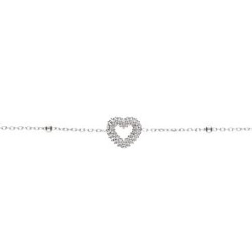 Bracelet Argent Rhodié Chaîne Boules Coeur Perlé 16+3cm