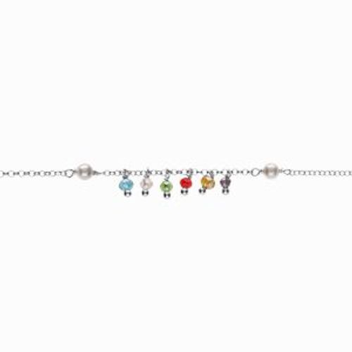 Bracelet Argent Rhodié Pampilles Perles Imitation Et Multicouleur
