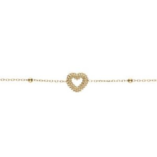 Bracelet Argent Doré Chaîne Boules Coeur Perlé 16+3cm