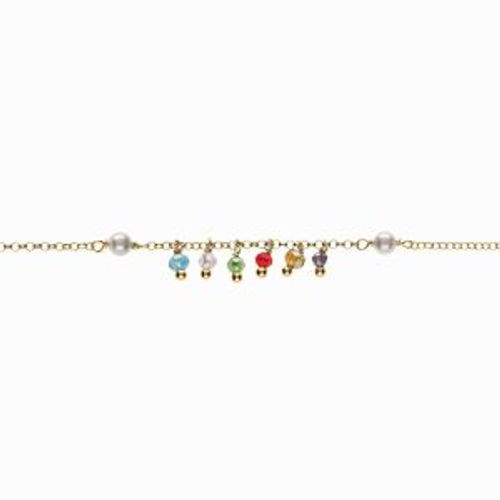 Bracelet Argent Doré Pampilles Perles Imitation Et Multicouleur
