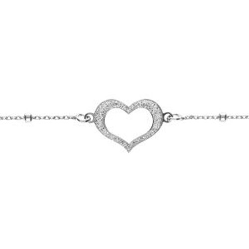 Bracelet Argent Rhodié Chaîne Boules Avec Coeur Givré 16+3cm
