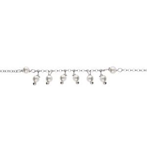 Bracelet Argent Rhodié Pampilles Perles Blanches Imitation 16+3cm