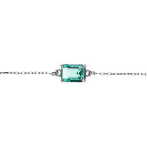 Bracelet Argent Rhodié Pendentif Rectangulaire Oxyde Bleu Vert 16+3cm