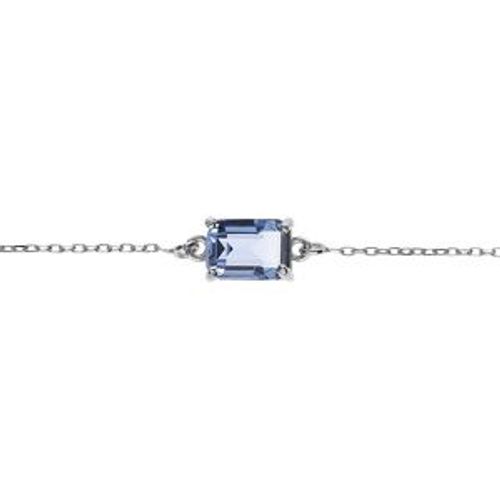 Bracelet Argent Rhodié Pendentif Rectangulaire Oxyde Bleu Ciel 16+3cm