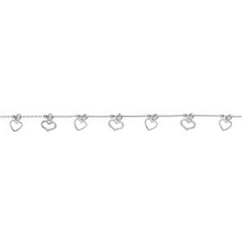 Bracelet Argent Rhodié Pampilles Coeurs Lisses Et Givrés 16+3cm