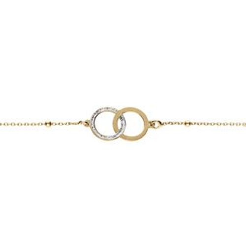 Bracelet Argent Doré 2 Cercles Entrelacés Lisse Et Givré 16+3cm