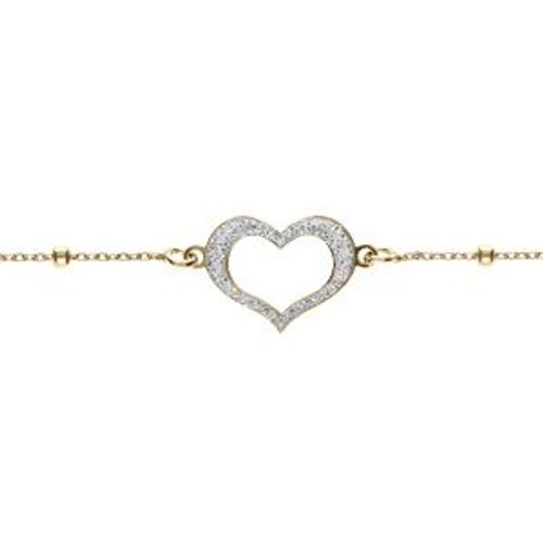 Bracelet Argent Doré Chaîne Boules Avec Coeur Givré 16+3cm