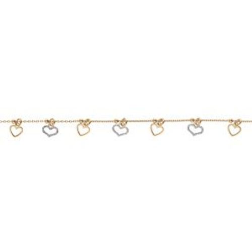 Bracelet Argent Doré Jaune Pampilles Coeurs Lisses Et Givrés 16+3cm