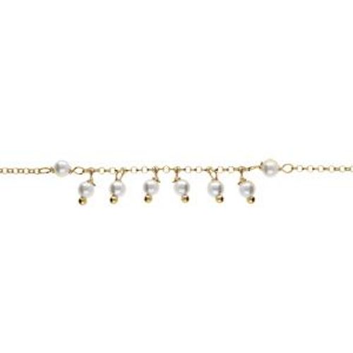 Bracelet Argent Doré Pampilles Perles Blanches Imitation 16+3cm