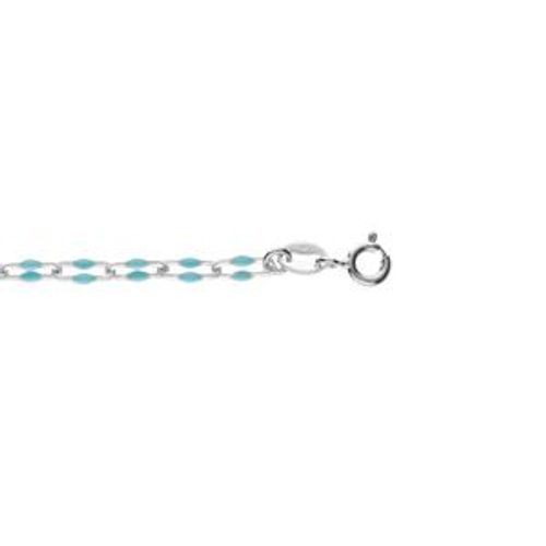 Bracelet Argent Rhodié Maille Rectangle Olives Résine Bleu Turquoise 15+3cm