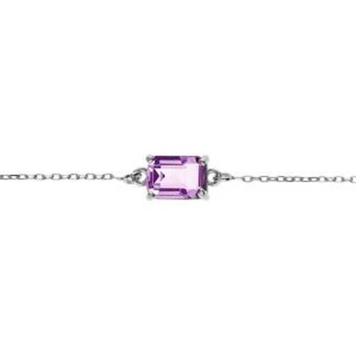 Bracelet Argent Rhodié Pendentif Rectangulaire Oxyde Violet 16+3cm