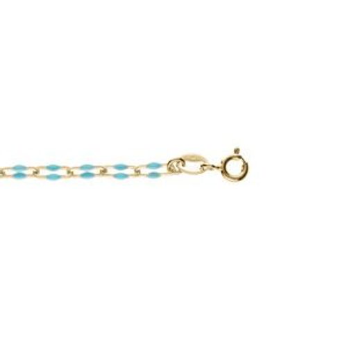 Bracelet Argent Doré Maille Rectangle Olives Résine Bleu Turquoise 15+3cm