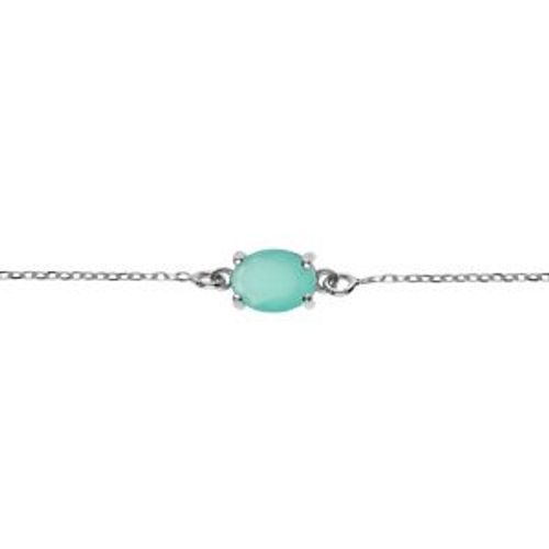 Bracelet Argent Rhodié Oxyde Ovale 8 X 6mm Vert Opaque 16+3cm