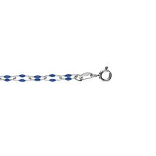 Bracelet Argent Rhodié Olives Résine Bleu Foncé 15+3cm