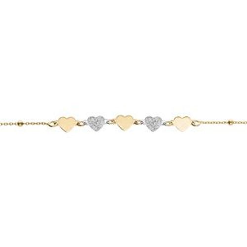 Bracelet Argent Doré Coeurs Lisses Et Granité 16+3cm