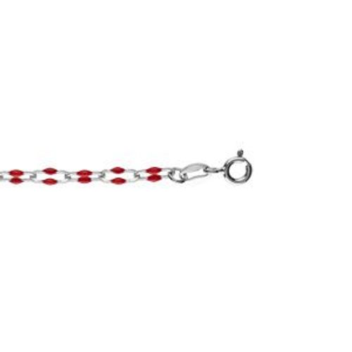 Bracelet Argent Rhodié Maille Rectangle Olives Résine Rouge 15+3cm