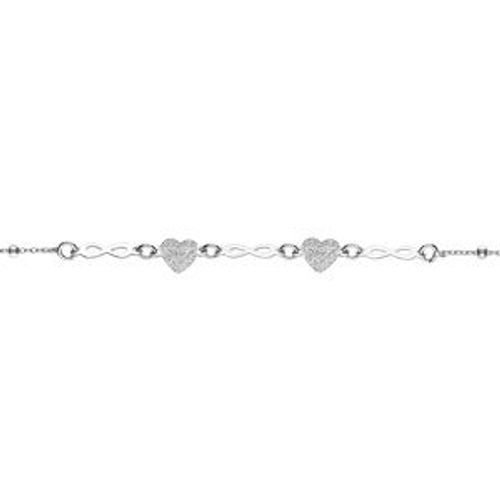 Bracelet Argent Rhodié Coeurs Granités Et Infinis Lisses 16+3cm