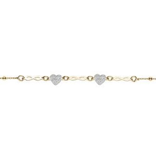 Bracelet Argent Doré Coeurs Granités Et Infinis Lisses 16+3cm