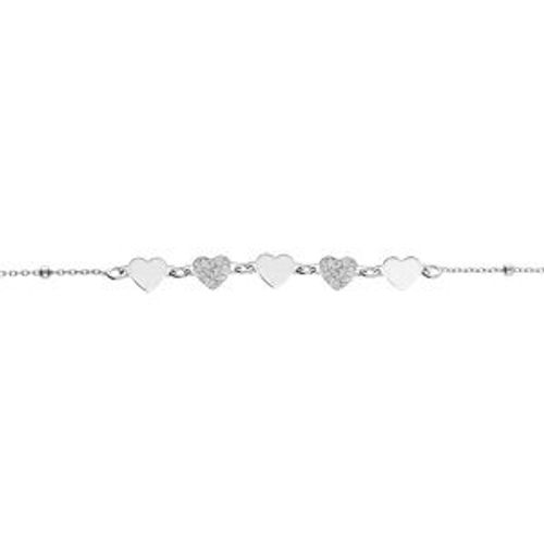 Bracelet Argent Rhodié Coeurs Lisses Et Granité 16+3cm