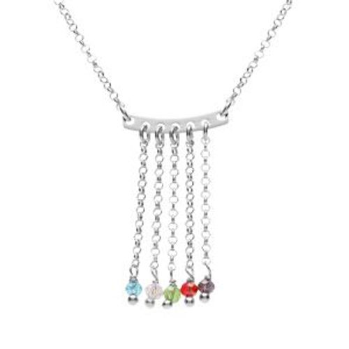 Collier Argent Rhodié 5 Chaînettes Avec Perles Imitation Multicouleur 42+3cm