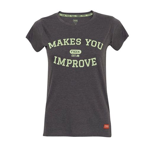 Vetements: T-Shirt Casual Nox Gris Lettres Lime Femme-Taille-Xs