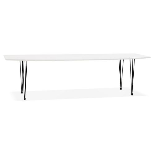 Table À Dîner Design Extensible 'huski' Blanche Avec Pieds Noirs Style Industriel - 170(270)X100 Cm