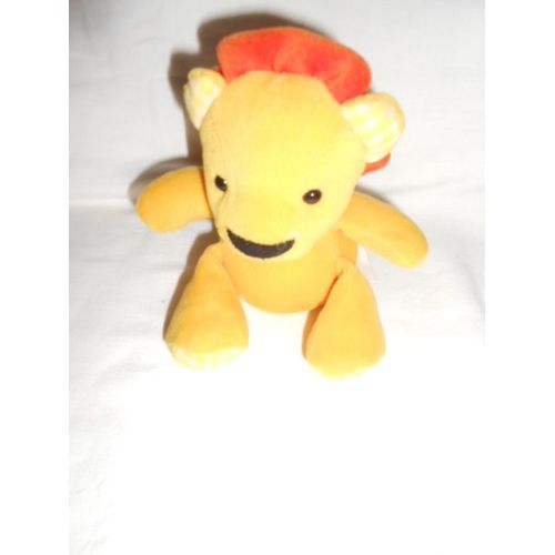 Doudou Lion Tigre Jungle Animals Tomy France Orange Jaune Oreille Patte Carreaux Vichy Jaune Bille Dans Le Corps 13cm