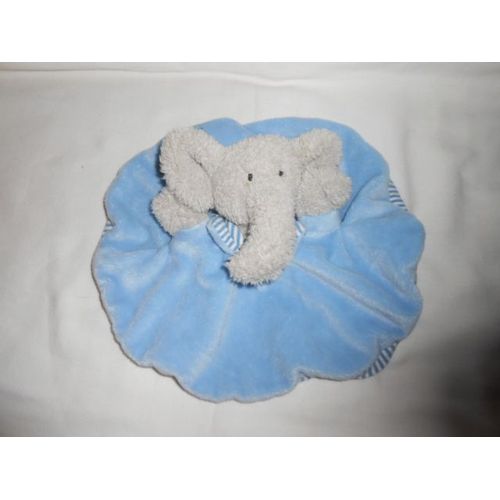 Doudou Plat Rond Gris Elephant Bleu Raye Blanc Jellycat Jelly Kitten Jellykitten