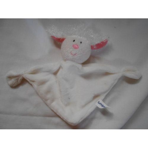 Luminou Mouton Doudou Plat Jemini Agneau Triangle Blanc Rose Bouclette 2 Noeuds