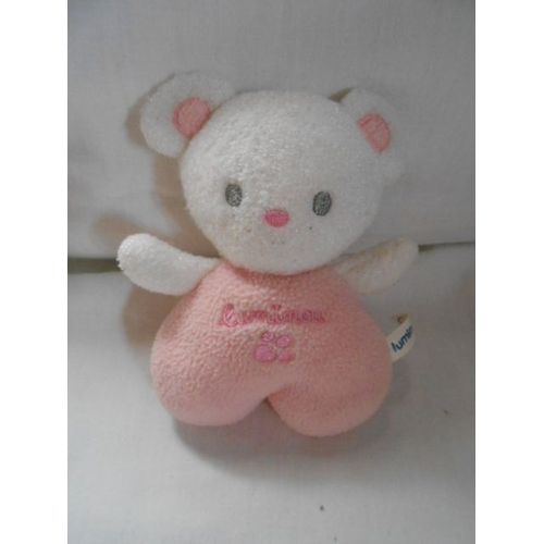Doudou Luminou Jemini Grelot Souris Chat Ours Chien Rose Blanc Empreinte