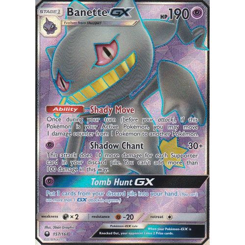 Carte Pokemon - Banette Gx (Branette Gx) - 157/168 - Ultra-Rare En Full Art - Soleil Et Lune 7 Tempête Céleste - Version Anglaise