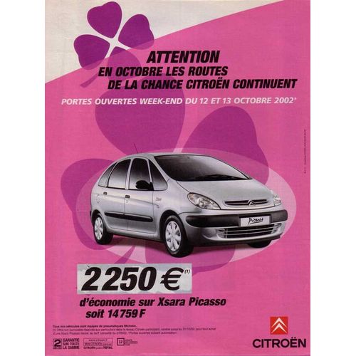 Publicité Papier - Voiture Citroën Xsara Picasso De 2002
