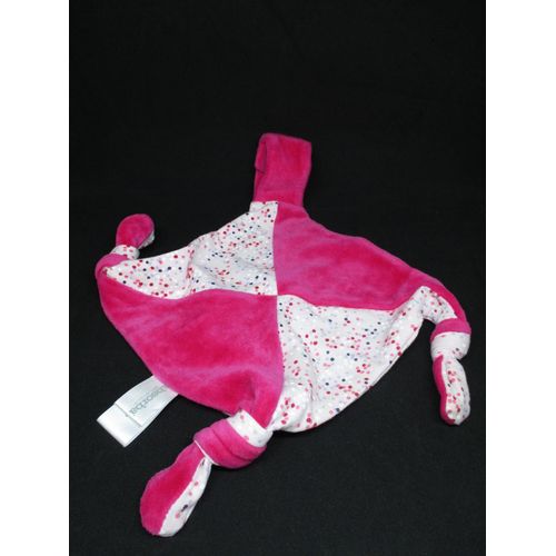 Doudou Plat Carré Attache Tétine Rose Pois Blanc - Absorba