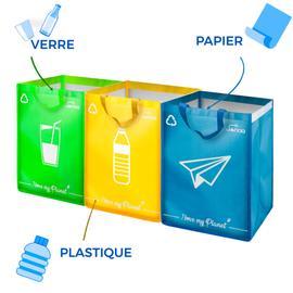 JanaaPoubelle Tri Sélectif {Design} Pack De 3 Sacs De Recyclage Pour Le Tri  Sélectif De Vos Déchets En Verre, Plastique (40l) Et Papier.