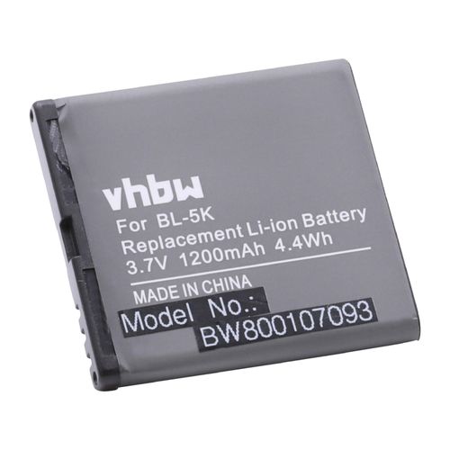 Batterie Li-Ion Vhbw 1200mah (3.7v) Pour Téléphone Portable Smartphone Nokia 701, C7, C7-00, N85, N86, T7, X7, X7-00. Remplace: Bl-5k.