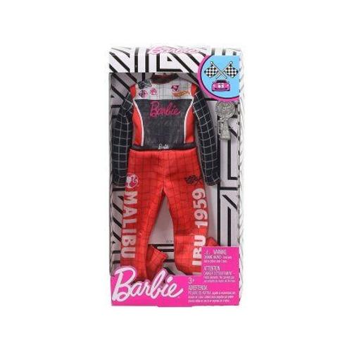 Barbie - Habit Poupee Mannequin - Combinaison Pilote De Course Rouge Et Noire Hot Wheels + Coupe - Vetement - Tenue - Accessoire