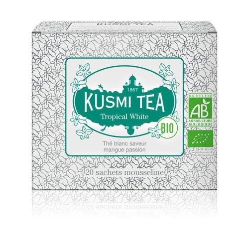 Kusmi Tea - Tropical White Bio - Thé Blanc Saveur Mangue Passion - Boîte 20 Sachets