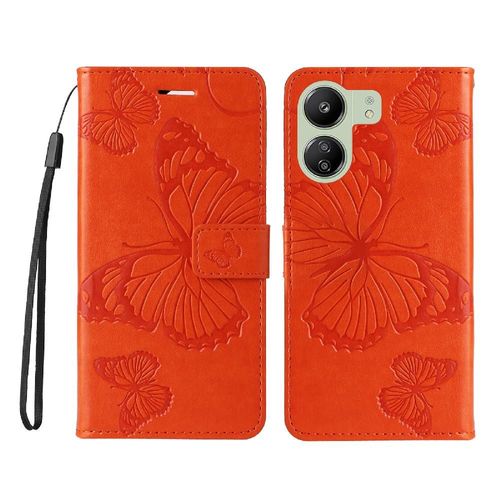 Étui Pour Xiaomi Redmi 13c 4g Couverture Antichoc Couverture Magnétique Cuir Pu Avec Support De Fente Pour Carte Flip Kickband - Orange