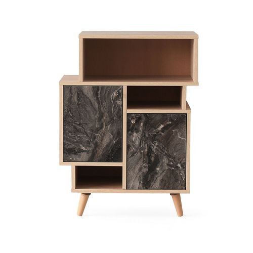Etagère Bibliothèque Design Marbré Izmir - L. 70 X H. 90 Cm - Gris Anthracite