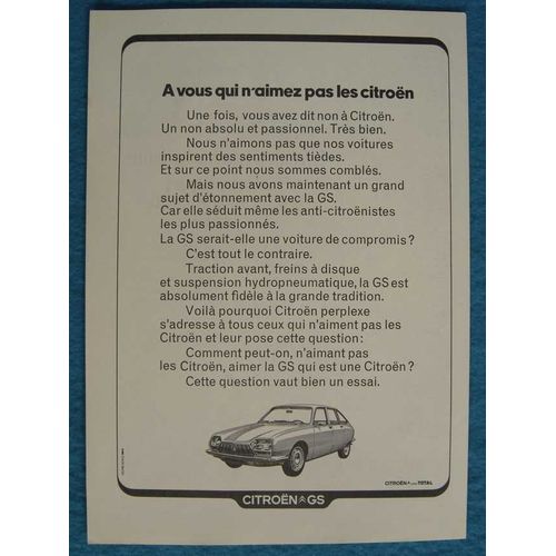 Publicité Papier - Voiture Citroën G S De 1972