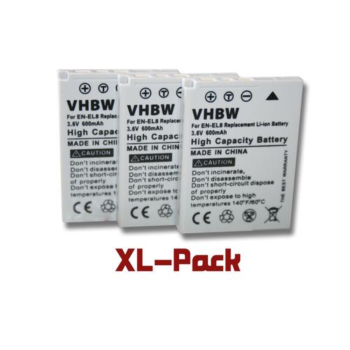 vhbw set de 3 batteries 600mAh (3.6V) pour appareil photo Nikon CoolPix P1 P2 S1 S2 S3 S5 S6 S7 S7c S9 S50c S51 S51c S52 S52c comme EN-EL8.