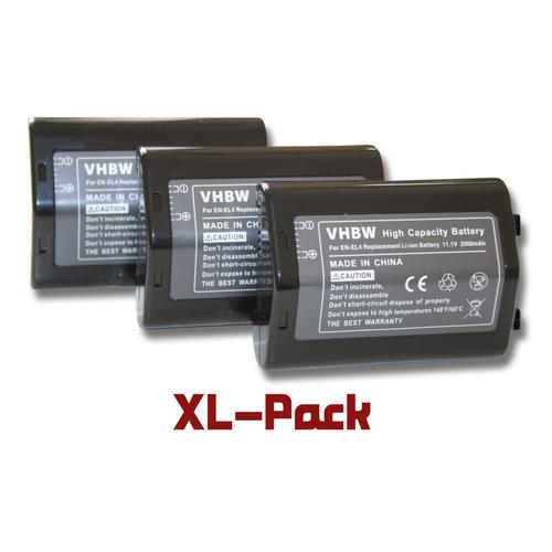 vhbw set de 3 batteries 2000mAh (11.1V) pour appareil-photo Nikon D2H, D2Hs, D2X, D2Xs, F6, D3, D3X comme EN-EL4, EN-EL4a.