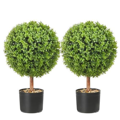 Buis Topiaire Artificiel - VEVOR - Buis Topiaire Artificiel 2 Plantes Déco 559 mm 10 Feuilles Remplaçables