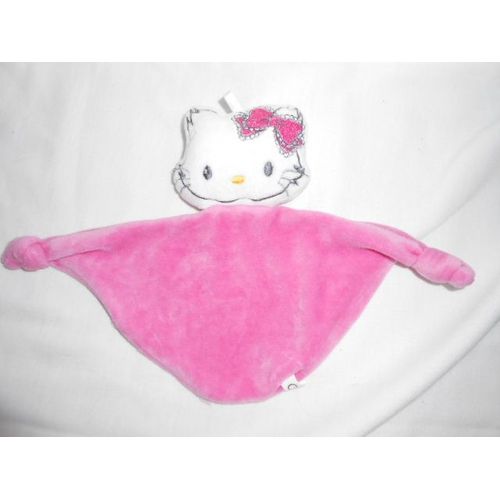 Doudou Chat Plat Hello Kitty Rose Blanc Jemini Sanrio 17 X 28 Cm Triangle 2 Noeuds Tete Rembourree