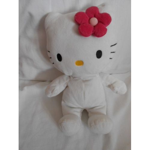Hello Kitty Peluche Doudou Blanc Fleur Rose 33cm Sanrio Jemini Nez Jaune Chat