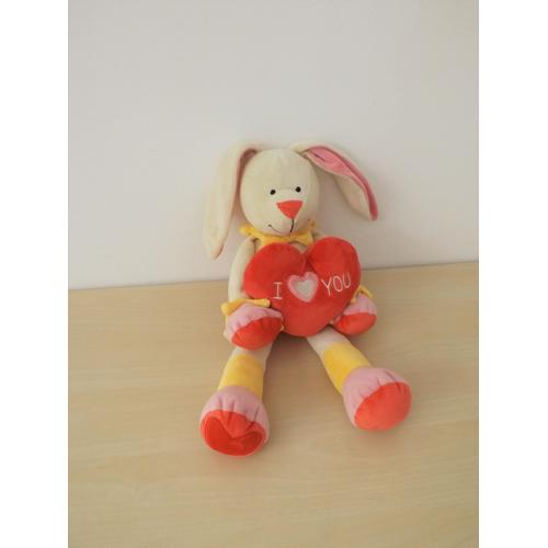 Peluche Doudou Lapinblanc Coeur Rose Babyluna Baby Luna