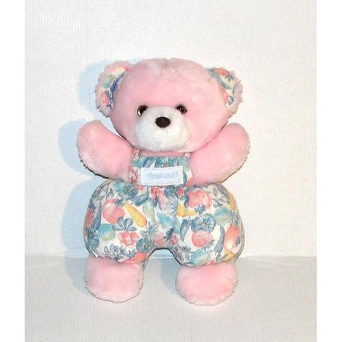 Peluche Ours Rose Nounours Salopette Décoré Doudou Ourson Grelot 26 Cm