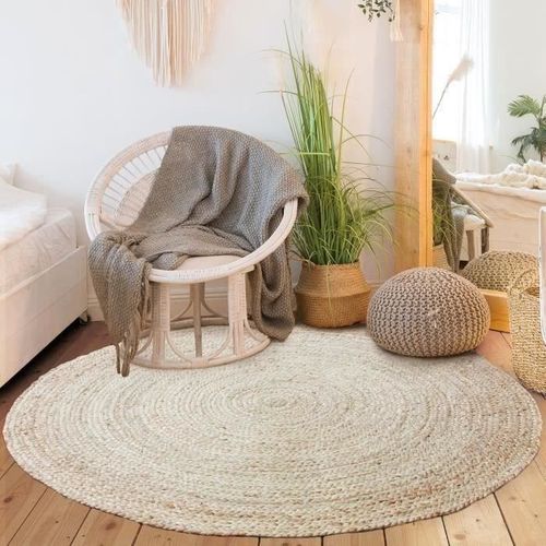 FULL Tapis de salon ou de chambre - Jute - Ø160 cm - Naturel